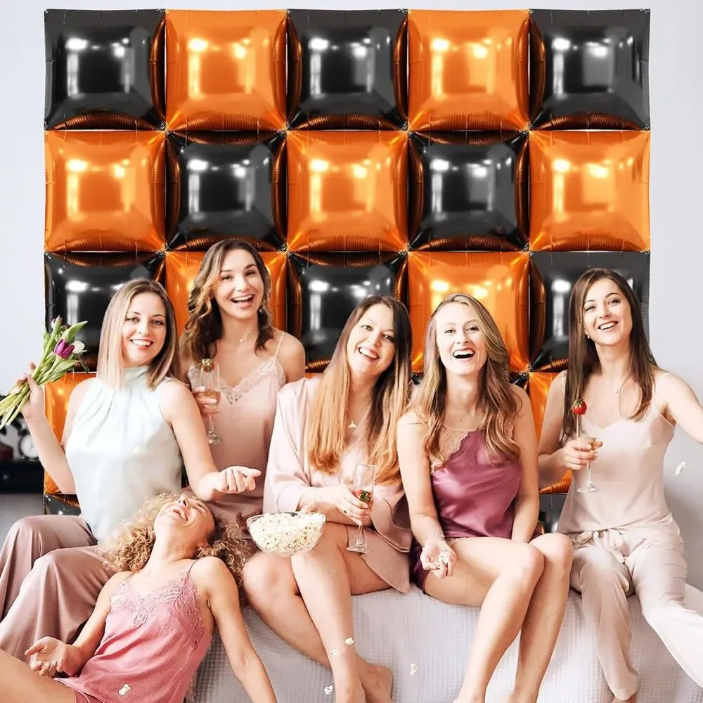25PCS Halloween Black Orange Square Foil Balloons Wall Backdrop Double Sided